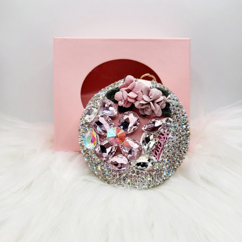 Rhinestone Mirror Compact Keychain
